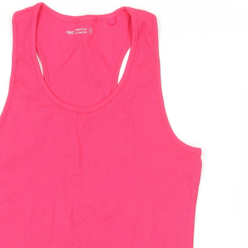 NEXT Womens Pink Cotton Basic Tank Size 12 Round Neck - Ribbed