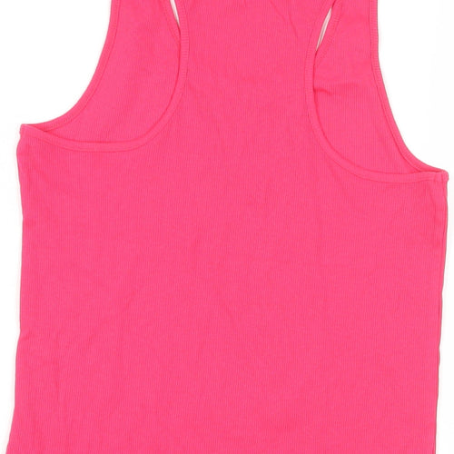 NEXT Womens Pink Cotton Basic Tank Size 12 Round Neck - Ribbed