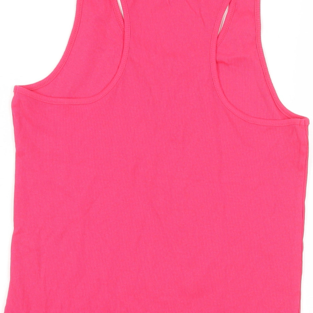 NEXT Womens Pink Cotton Basic Tank Size 12 Round Neck - Ribbed