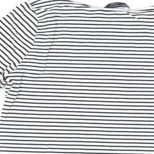 Marks and Spencer Womens White Striped Cotton Basic T-Shirt Size 12 Boat Neck