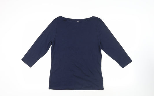 Marks and Spencer Womens Blue Cotton Basic T-Shirt Size 14 Boat Neck