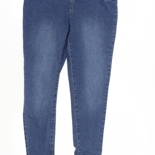 Boohoo Womens Blue Cotton Skinny Jeans Size 12 L27 in Regular - Elasticated Waist