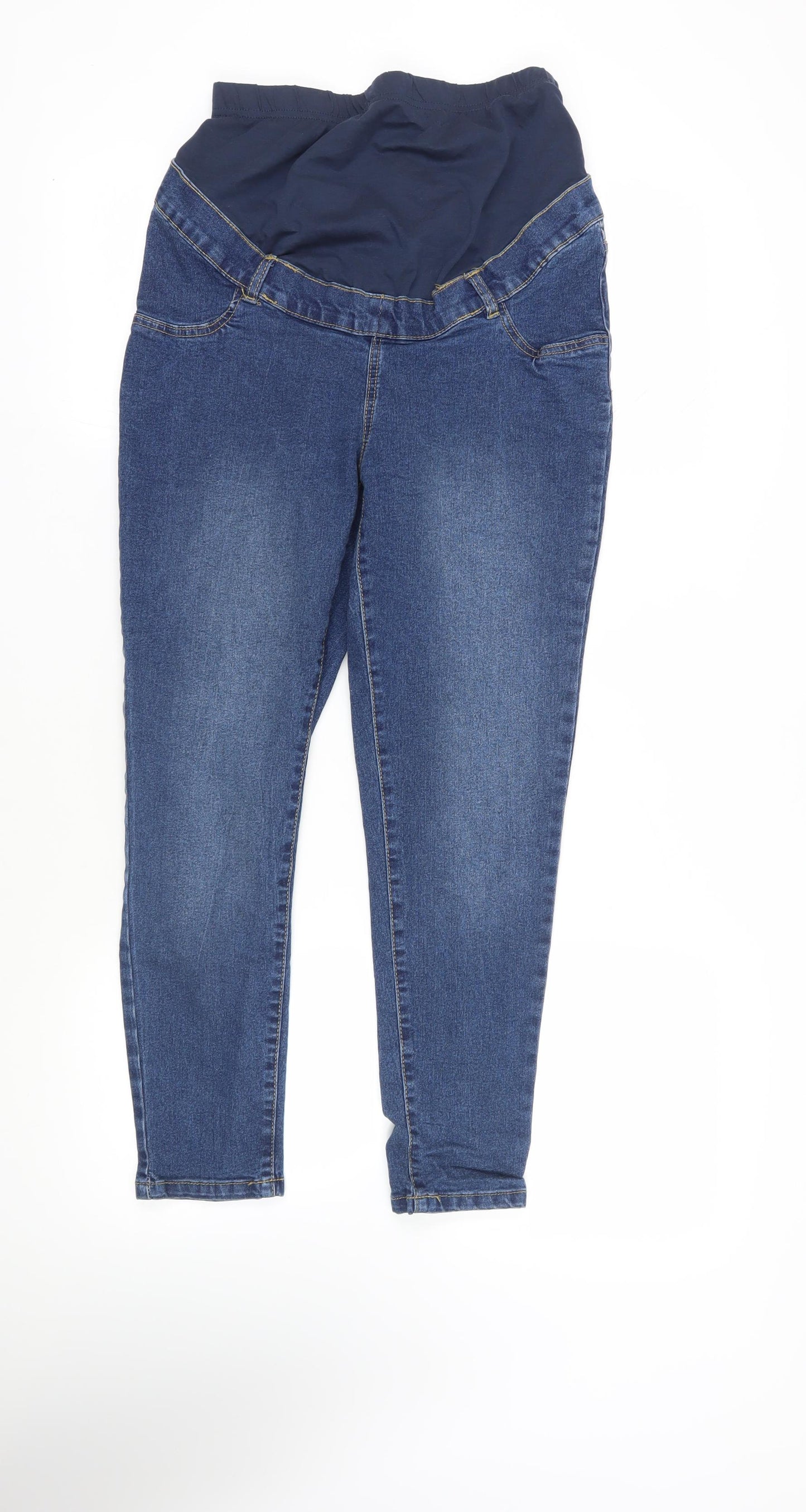 Boohoo Womens Blue Cotton Skinny Jeans Size 12 L27 in Regular - Elasticated Waist