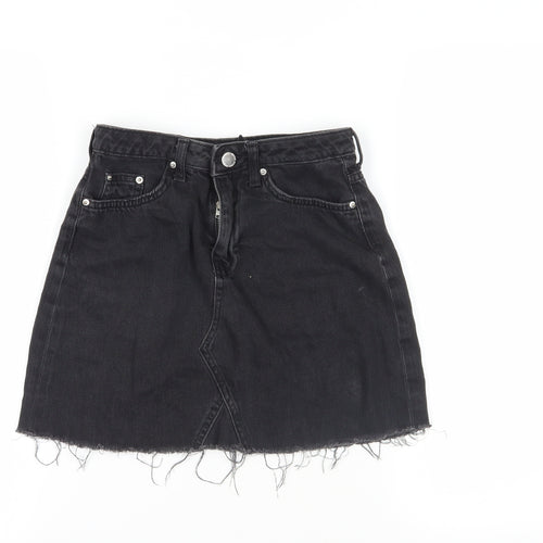 H&M Womens Black Cotton Mini Skirt Size 6 Zip - Pockets