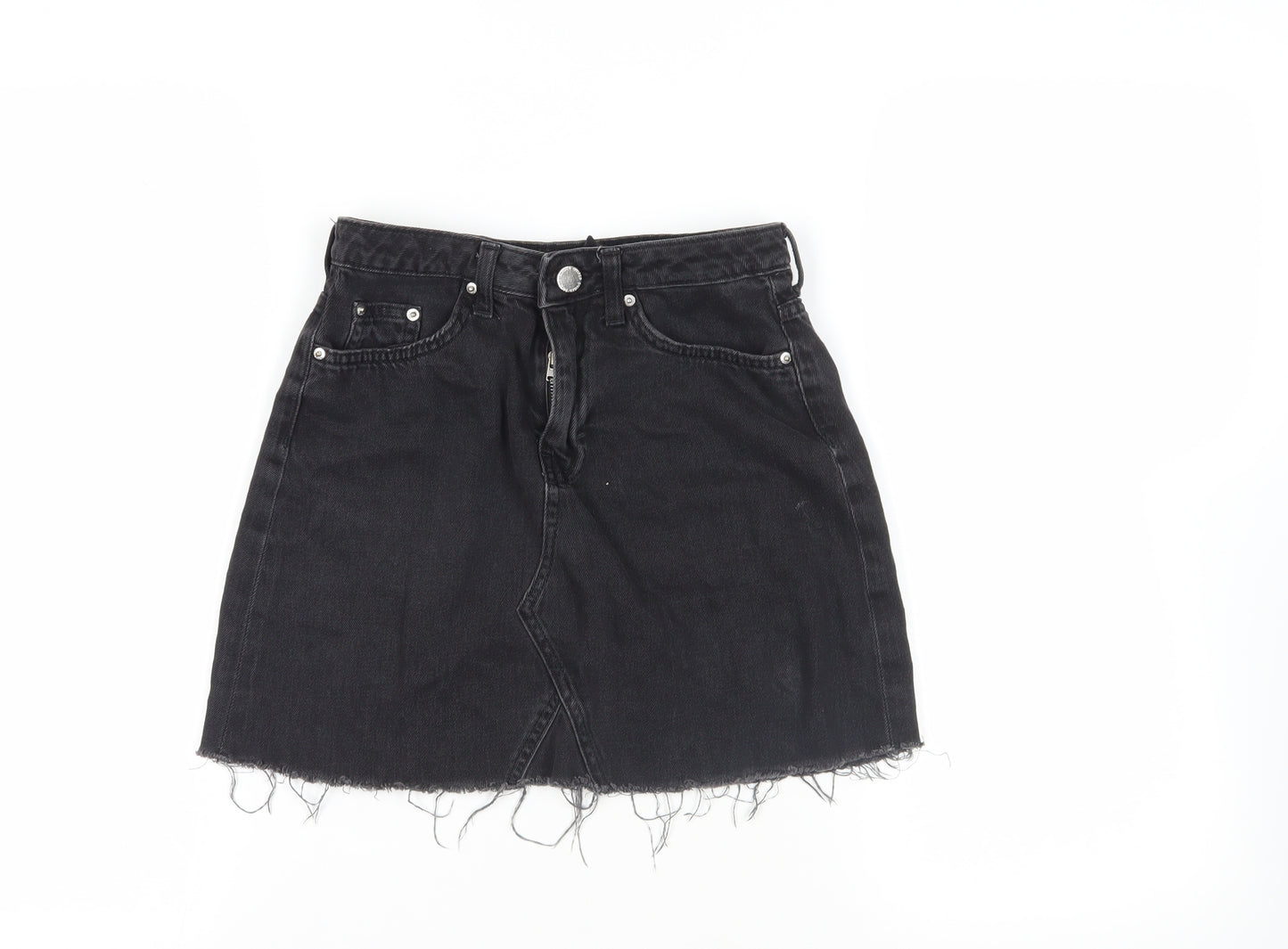 H&M Womens Black Cotton Mini Skirt Size 6 Zip - Pockets