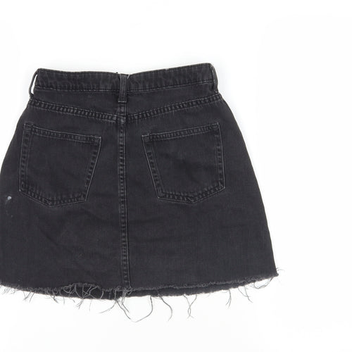 H&M Womens Black Cotton Mini Skirt Size 6 Zip - Pockets