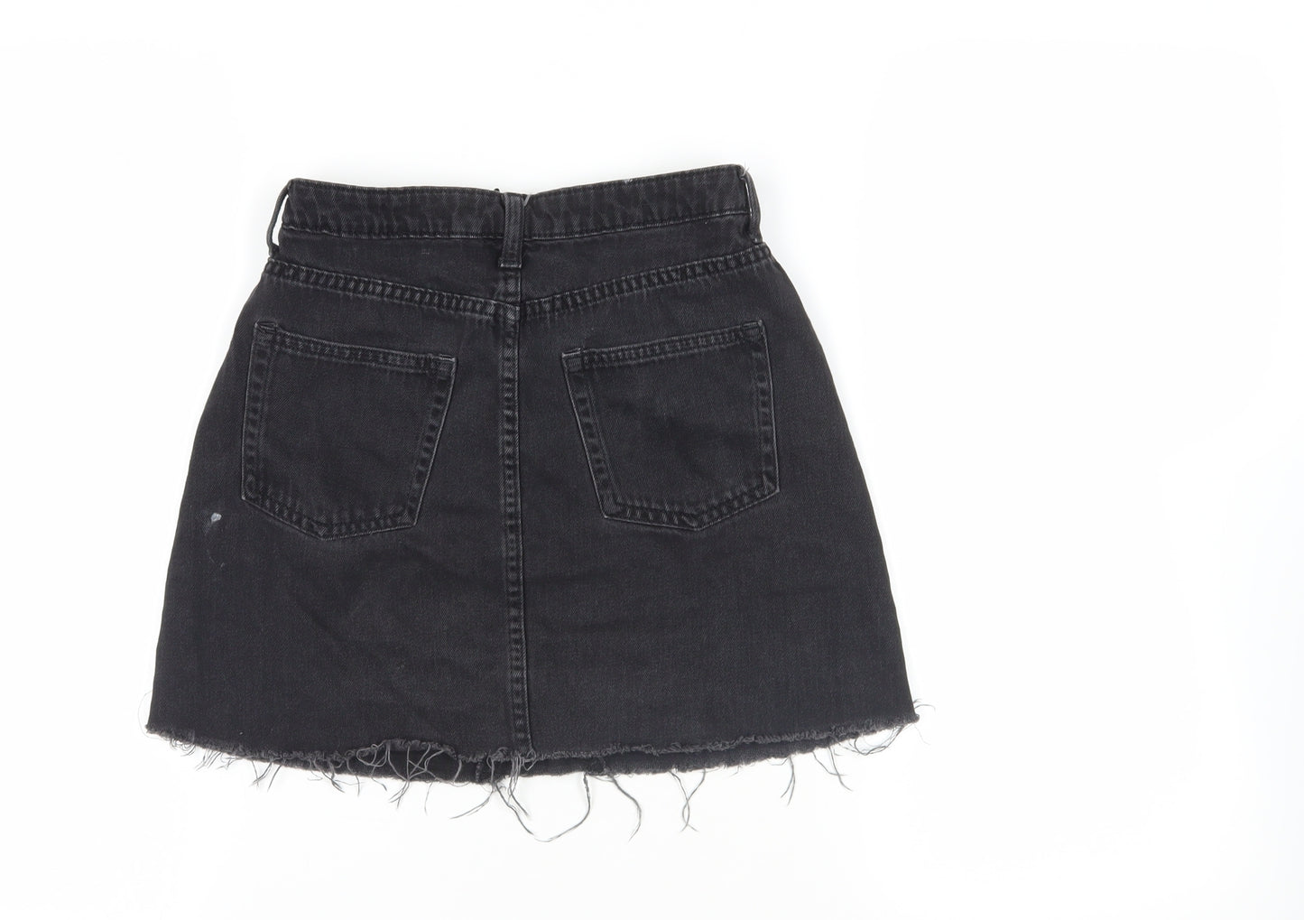 H&M Womens Black Cotton Mini Skirt Size 6 Zip - Pockets