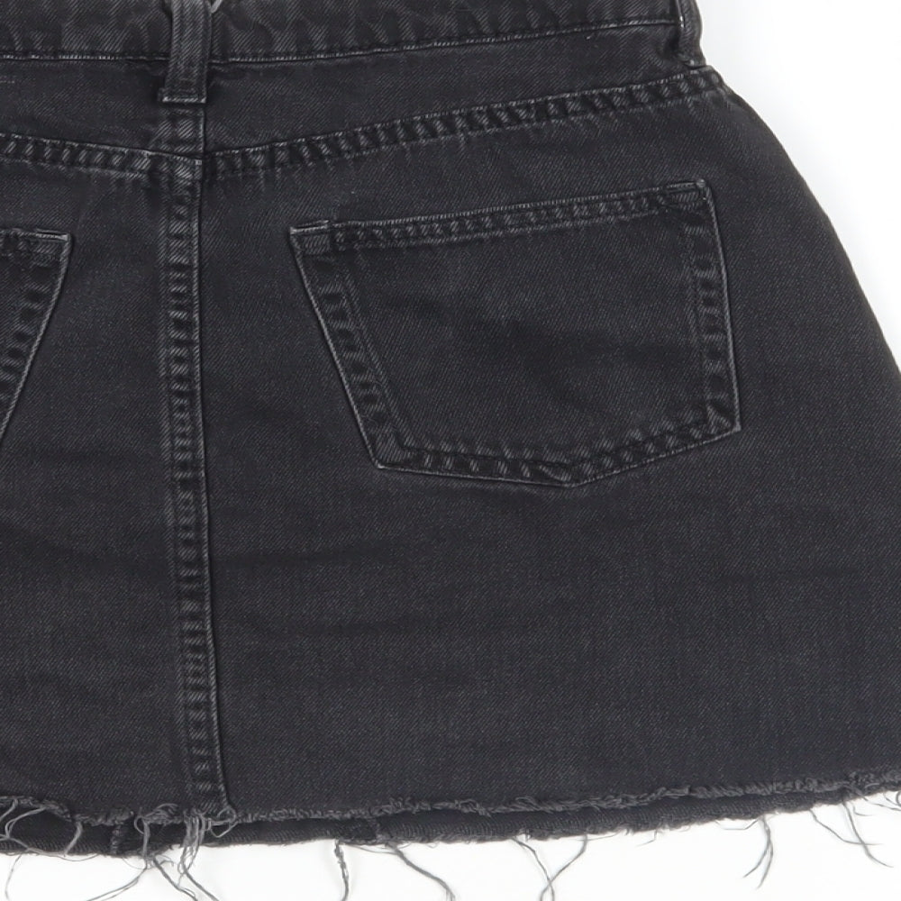 H&M Womens Black Cotton Mini Skirt Size 6 Zip - Pockets