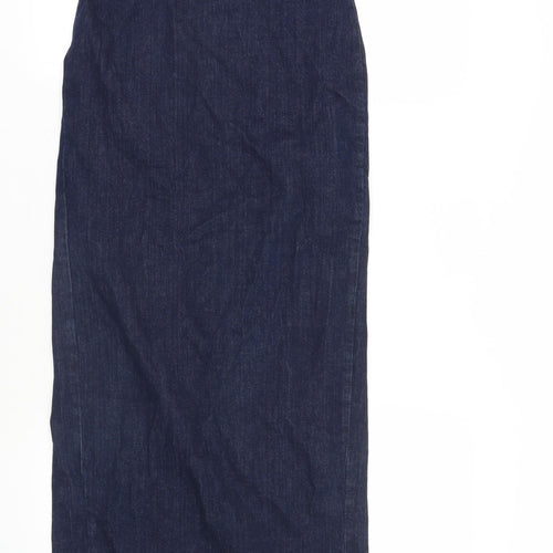 Zara Womens Blue Cotton Maxi Size L Off the Shoulder Zip - Raw Hem Strapless