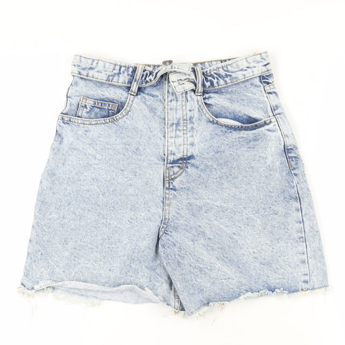 Boohoo Womens Blue Cotton Cut-Off Shorts Size 8 L7 in Regular Button