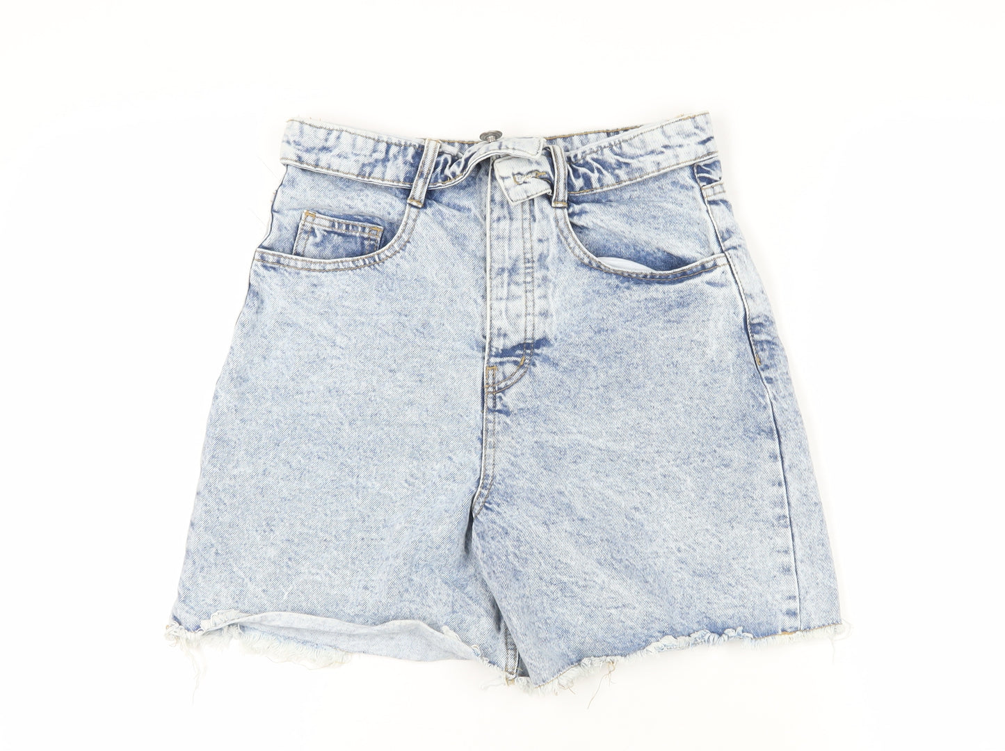 Boohoo Womens Blue Cotton Cut-Off Shorts Size 8 L7 in Regular Button