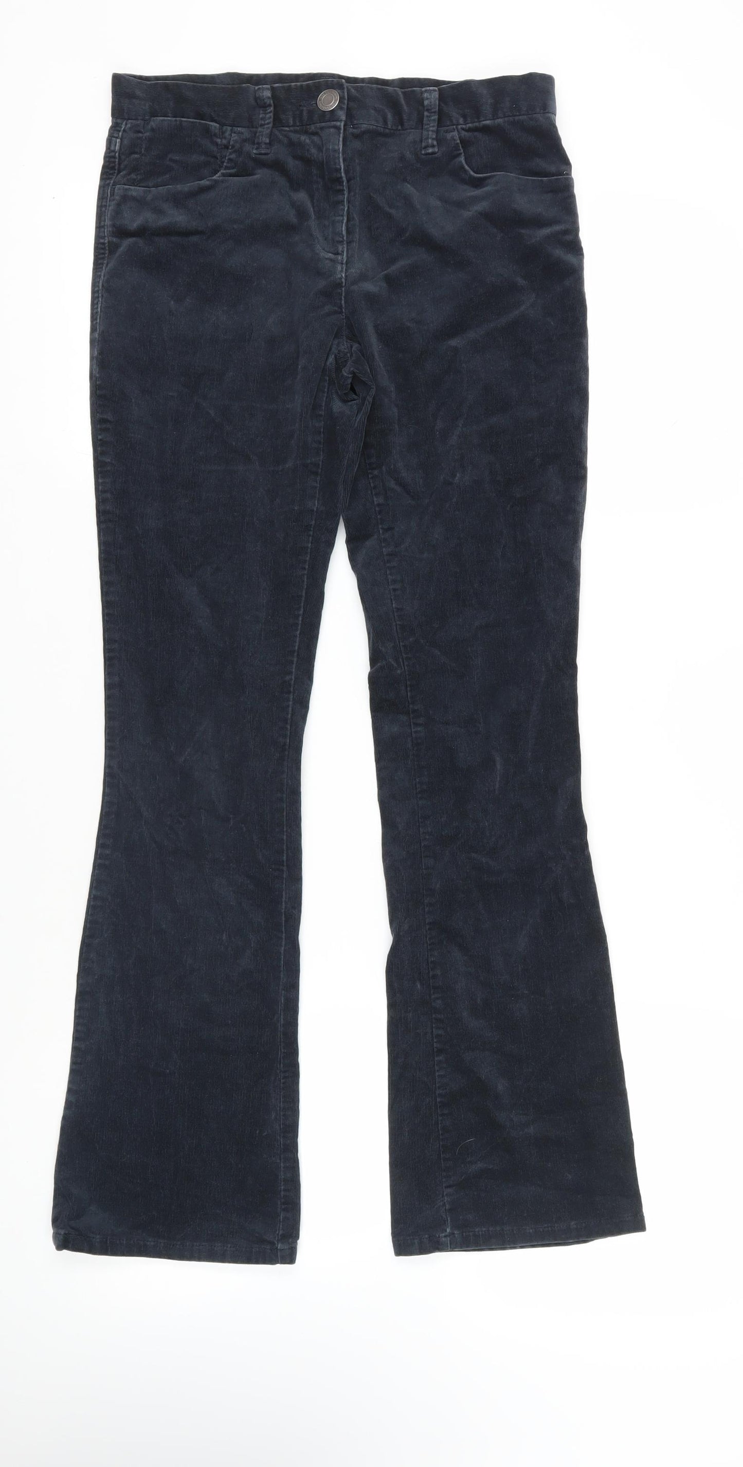 Marks and Spencer Womens Blue Cotton Trousers Size 8 L30 in Regular Zip