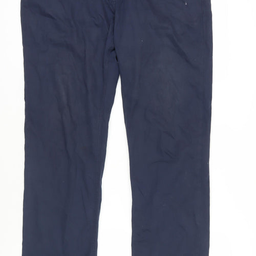 Marks and Spencer Mens Blue Cotton Trousers Size 36 in L33 in Regular Zip