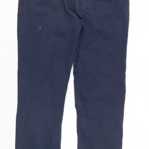 Marks and Spencer Mens Blue Cotton Trousers Size 36 in L33 in Regular Zip