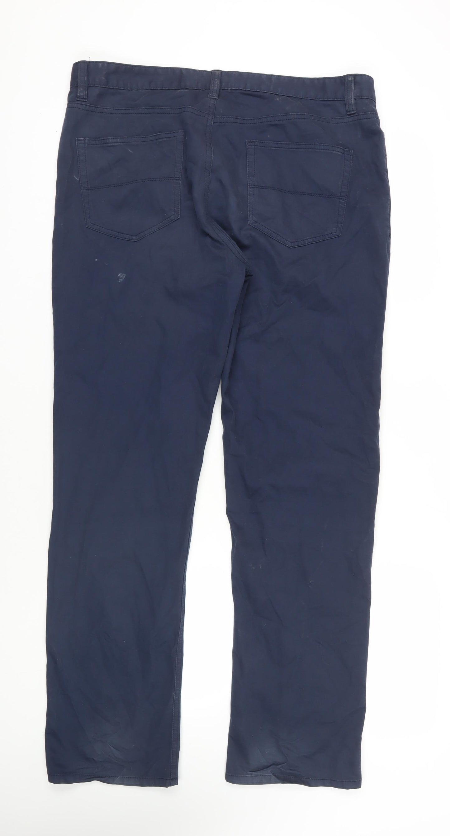 Marks and Spencer Mens Blue Cotton Trousers Size 36 in L33 in Regular Zip