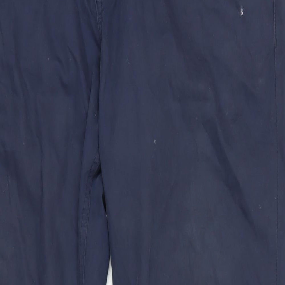 Marks and Spencer Mens Blue Cotton Trousers Size 36 in L33 in Regular Zip