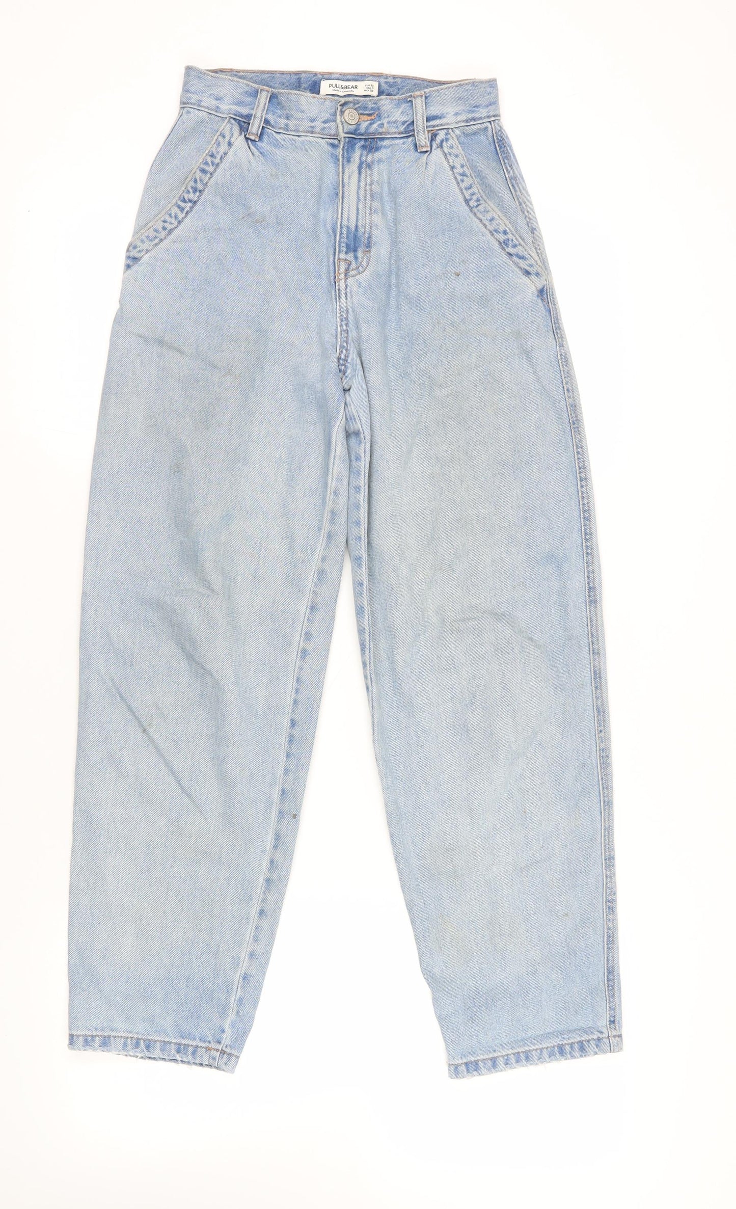 Pull&Bear Womens Blue Cotton Mom Jeans Size 6 L29 in Regular Zip