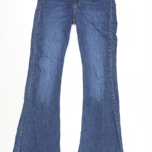 Bershka Womens Blue Cotton Flared Jeans Size 12 L33 in Regular Zip