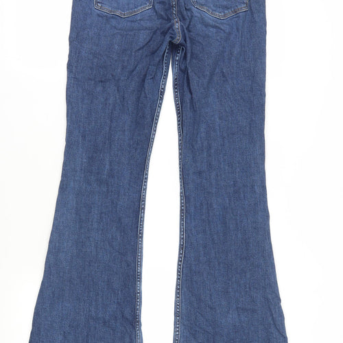 Bershka Womens Blue Cotton Flared Jeans Size 12 L33 in Regular Zip