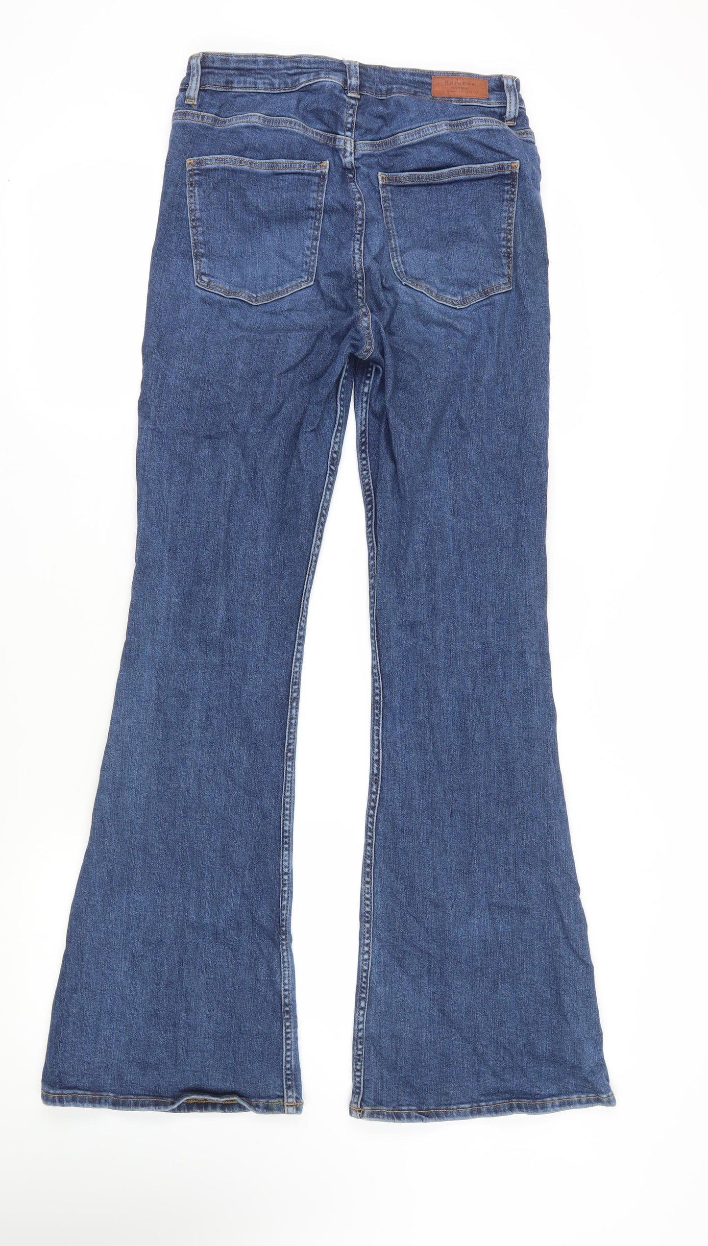 Bershka Womens Blue Cotton Flared Jeans Size 12 L33 in Regular Zip