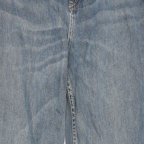 Zara Womens Blue Cotton Straight Jeans Size 12 L32 in Regular Zip - Raw Hem