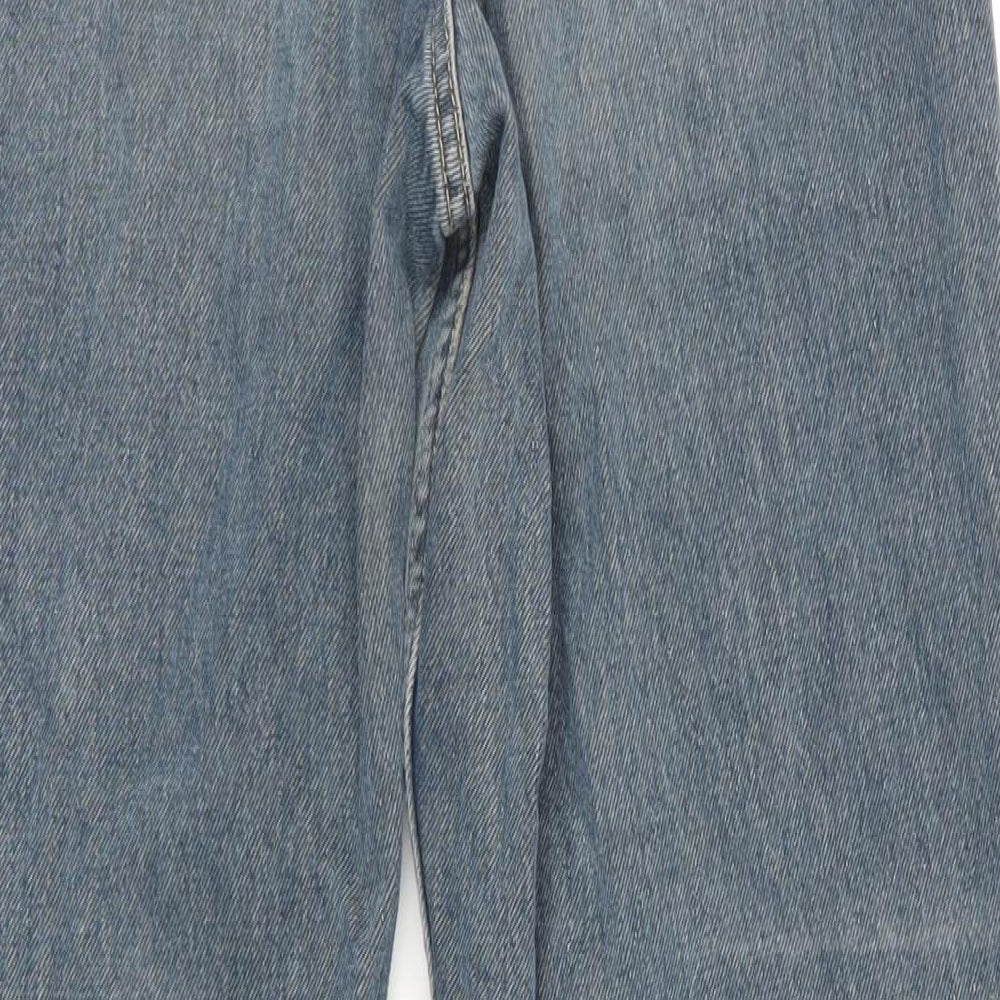 Zara Womens Blue Cotton Straight Jeans Size 12 L32 in Regular Zip - Raw Hem