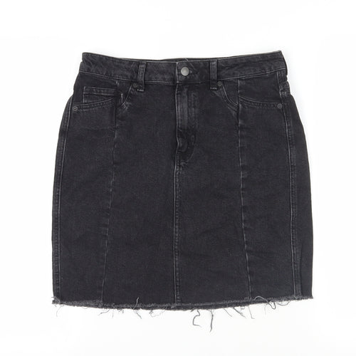 H&M Womens Black Cotton Mini Skirt Size 12 Zip - Pockets