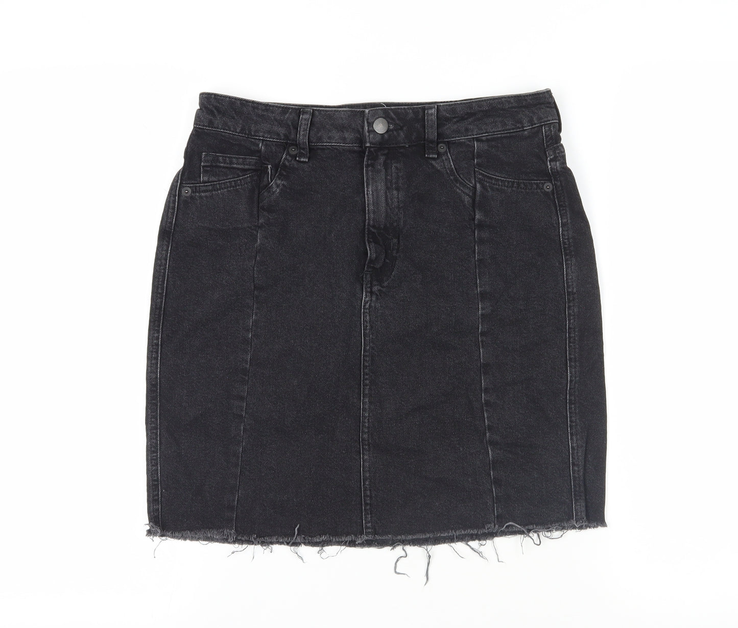 H&M Womens Black Cotton Mini Skirt Size 12 Zip - Pockets