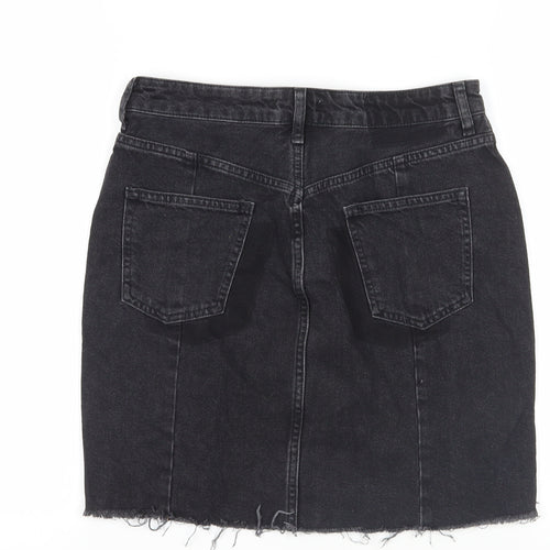 H&M Womens Black Cotton Mini Skirt Size 12 Zip - Pockets