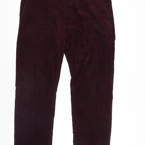 Marks and Spencer Mens Purple Cotton Trousers Size 38 in L33 in Regular Zip