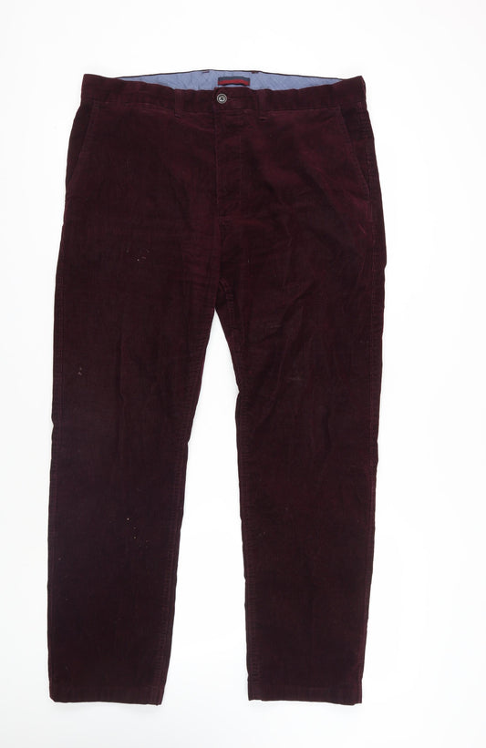 Marks and Spencer Mens Purple Cotton Trousers Size 38 in L33 in Regular Zip