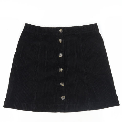 H&M Womens Black Cotton Mini Skirt Size 10 Button