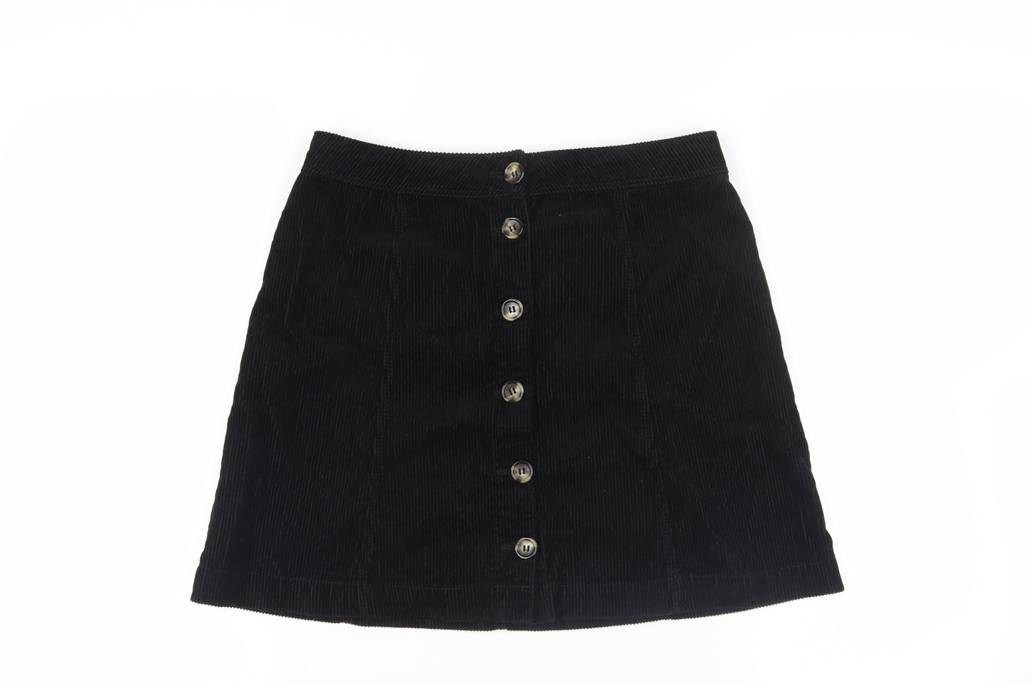 H&M Womens Black Cotton Mini Skirt Size 10 Button