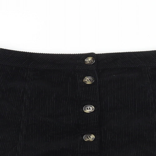 H&M Womens Black Cotton Mini Skirt Size 10 Button