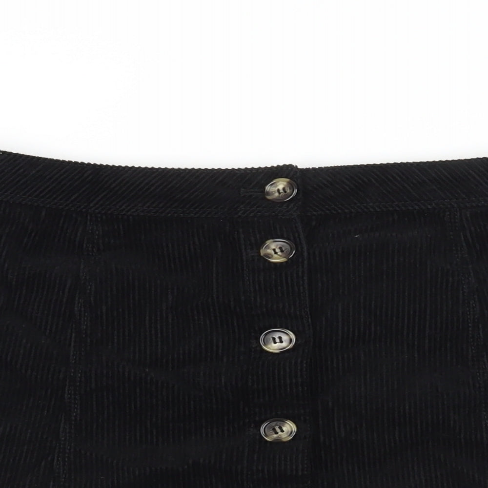 H&M Womens Black Cotton Mini Skirt Size 10 Button