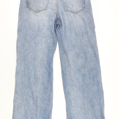 Pull&Bear Womens Blue Cotton Wide-Leg Jeans Size 12 L32 in Regular Zip