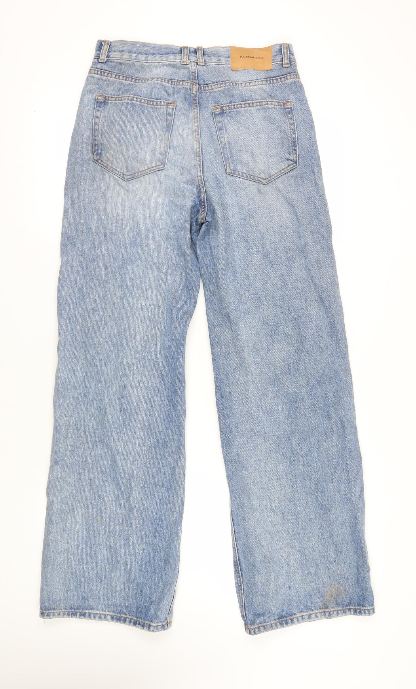 Pull&Bear Womens Blue Cotton Wide-Leg Jeans Size 12 L32 in Regular Zip