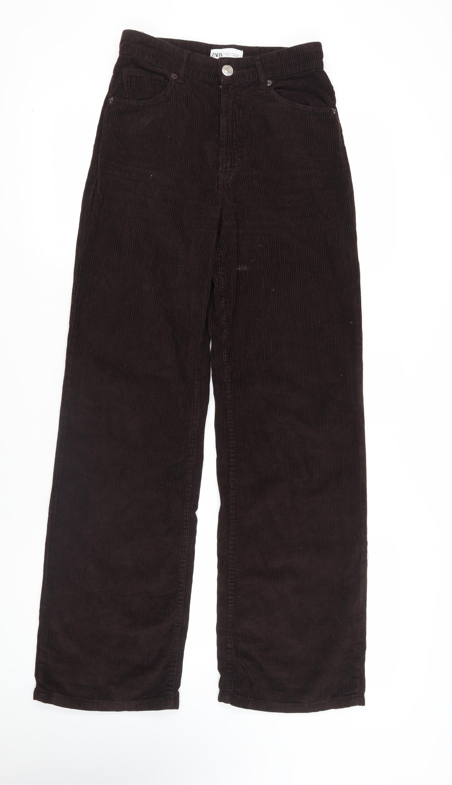 Zara Womens Brown Cotton Trousers Size 8 L32.5 in Regular Zip