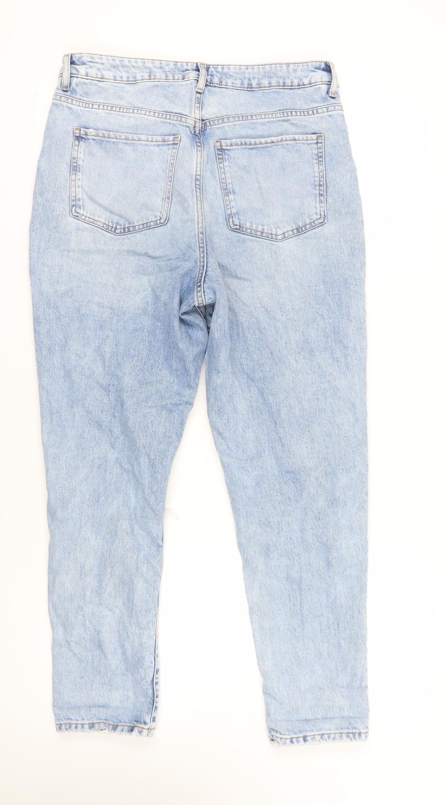 New Look Womens Blue Cotton Mom Jeans Size 14 L28 in Regular Zip