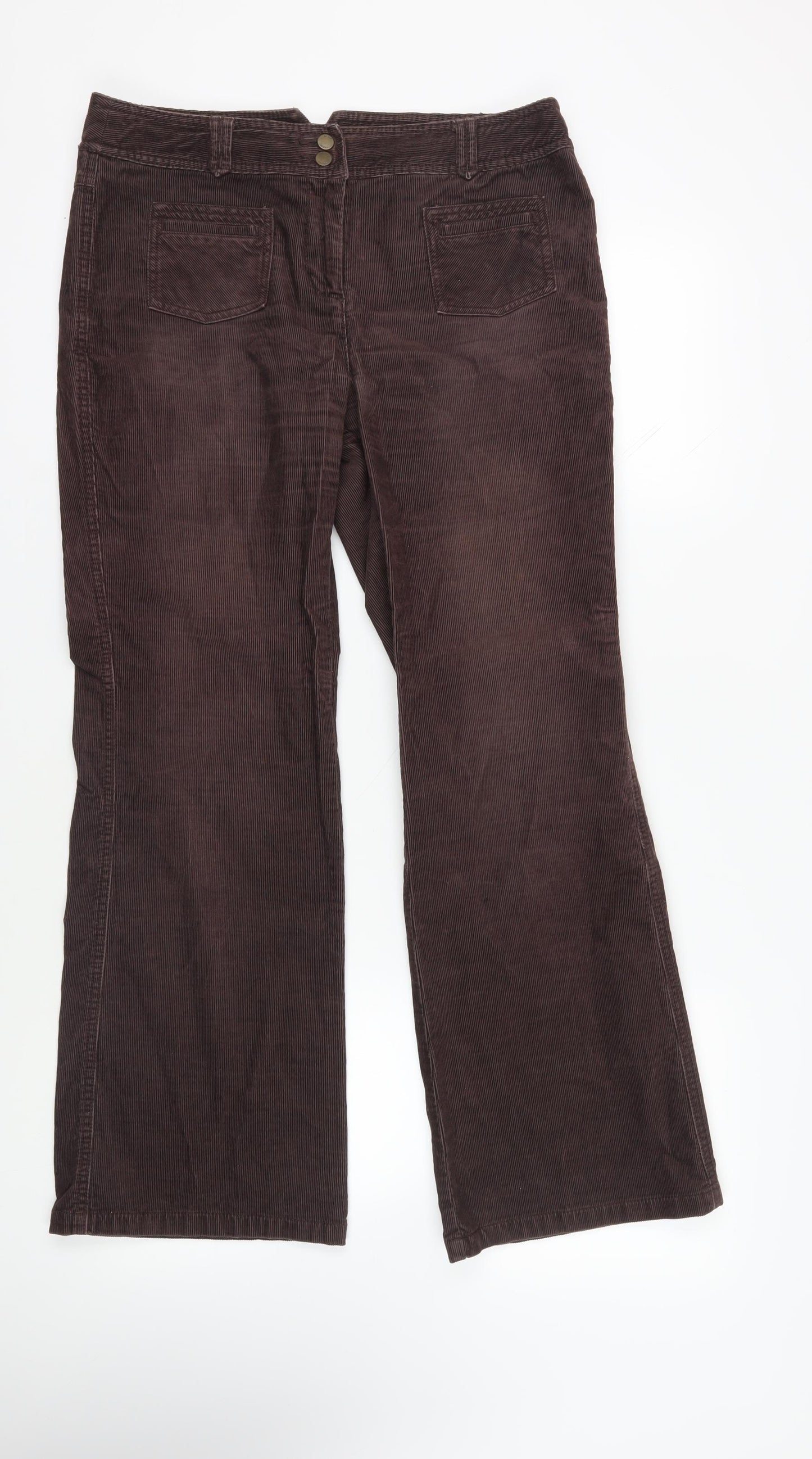 NEXT Womens Brown Cotton Trousers Size 14 L31 in Regular Zip