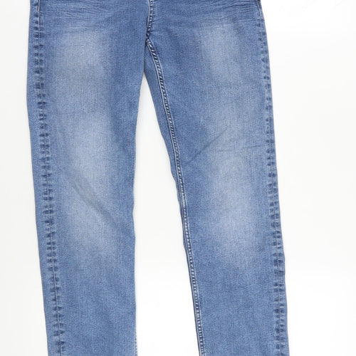 Marks and Spencer Womens Blue Cotton Straight Jeans Size 12 L27 in Regular Zip - Short Lenght