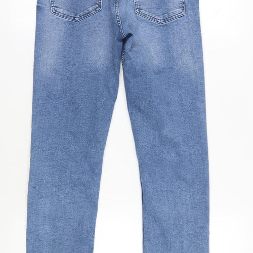 Marks and Spencer Womens Blue Cotton Straight Jeans Size 12 L27 in Regular Zip - Short Lenght