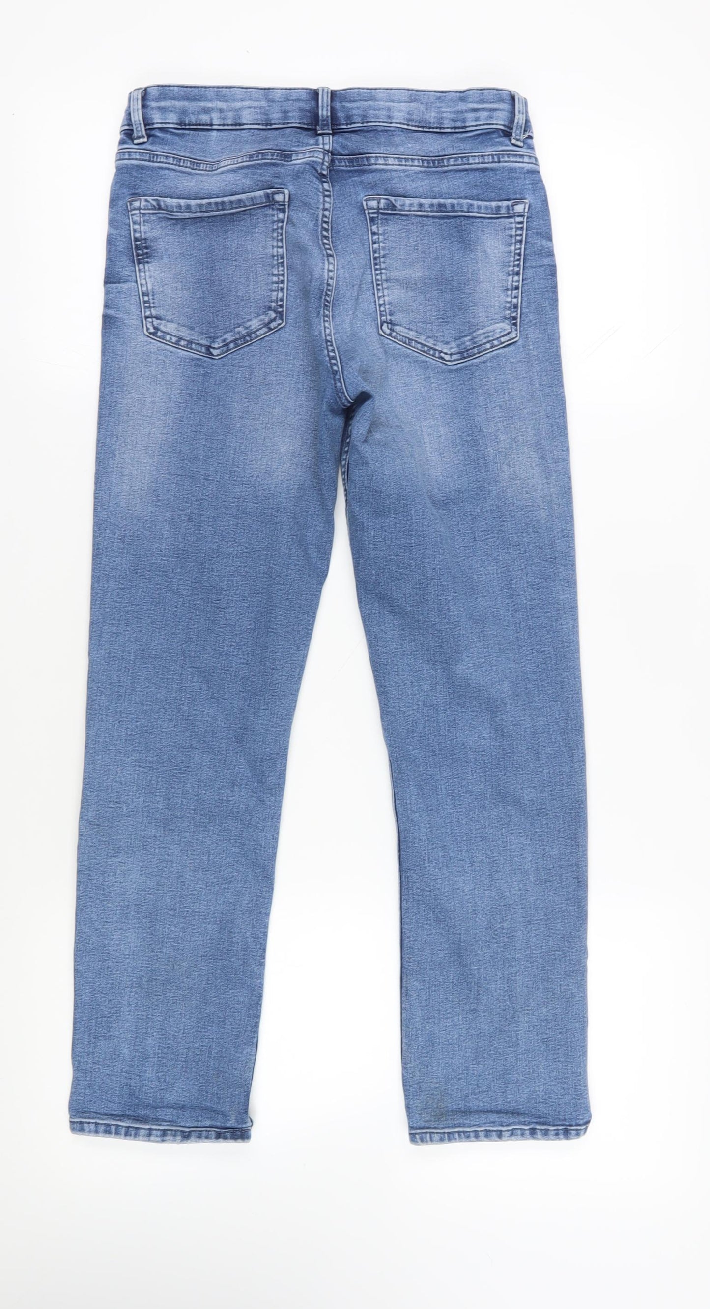 Marks and Spencer Womens Blue Cotton Straight Jeans Size 12 L27 in Regular Zip - Short Lenght