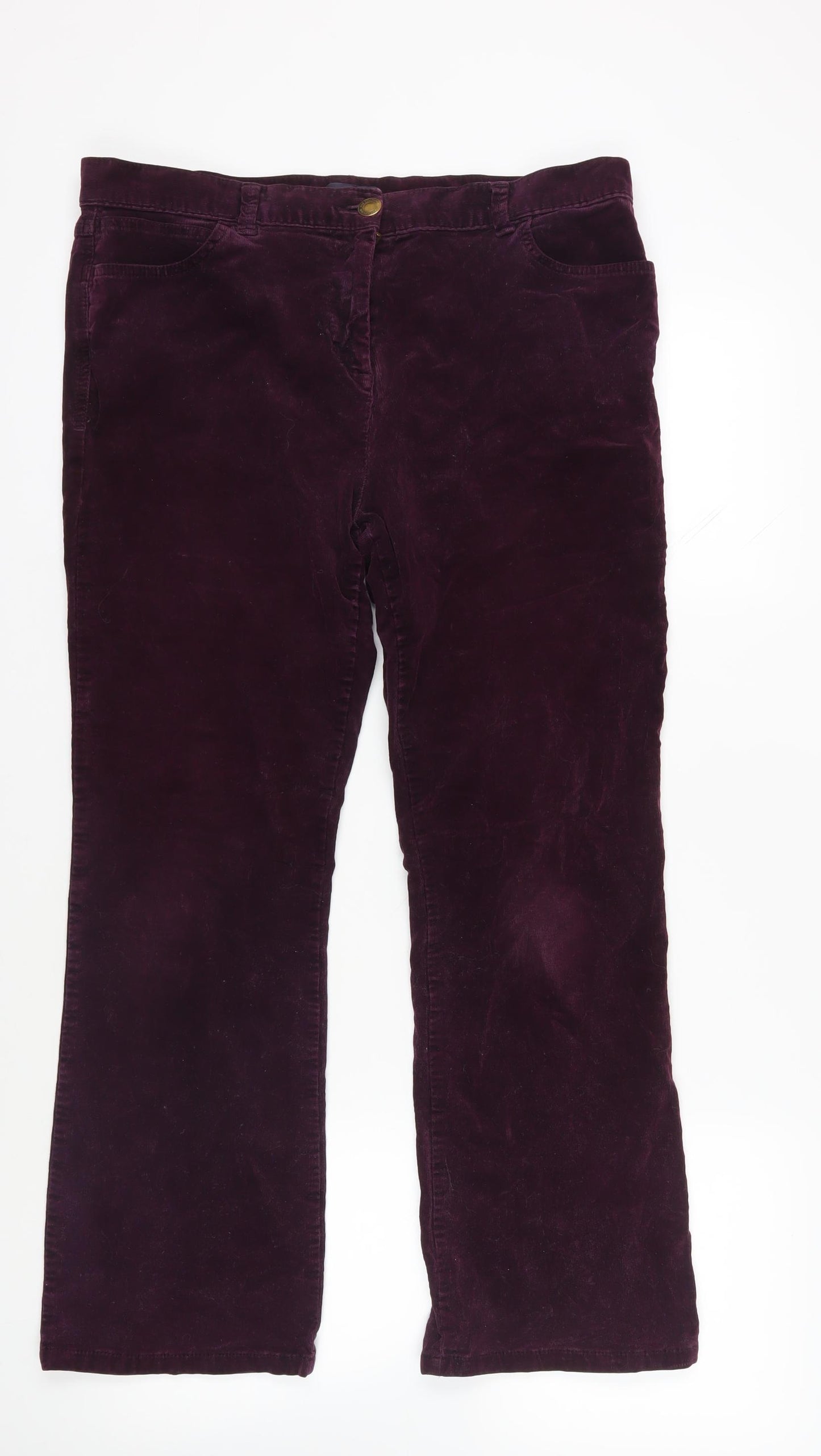 Marks and Spencer Womens Purple Cotton Trousers Size 16 L30 in Regular Zip