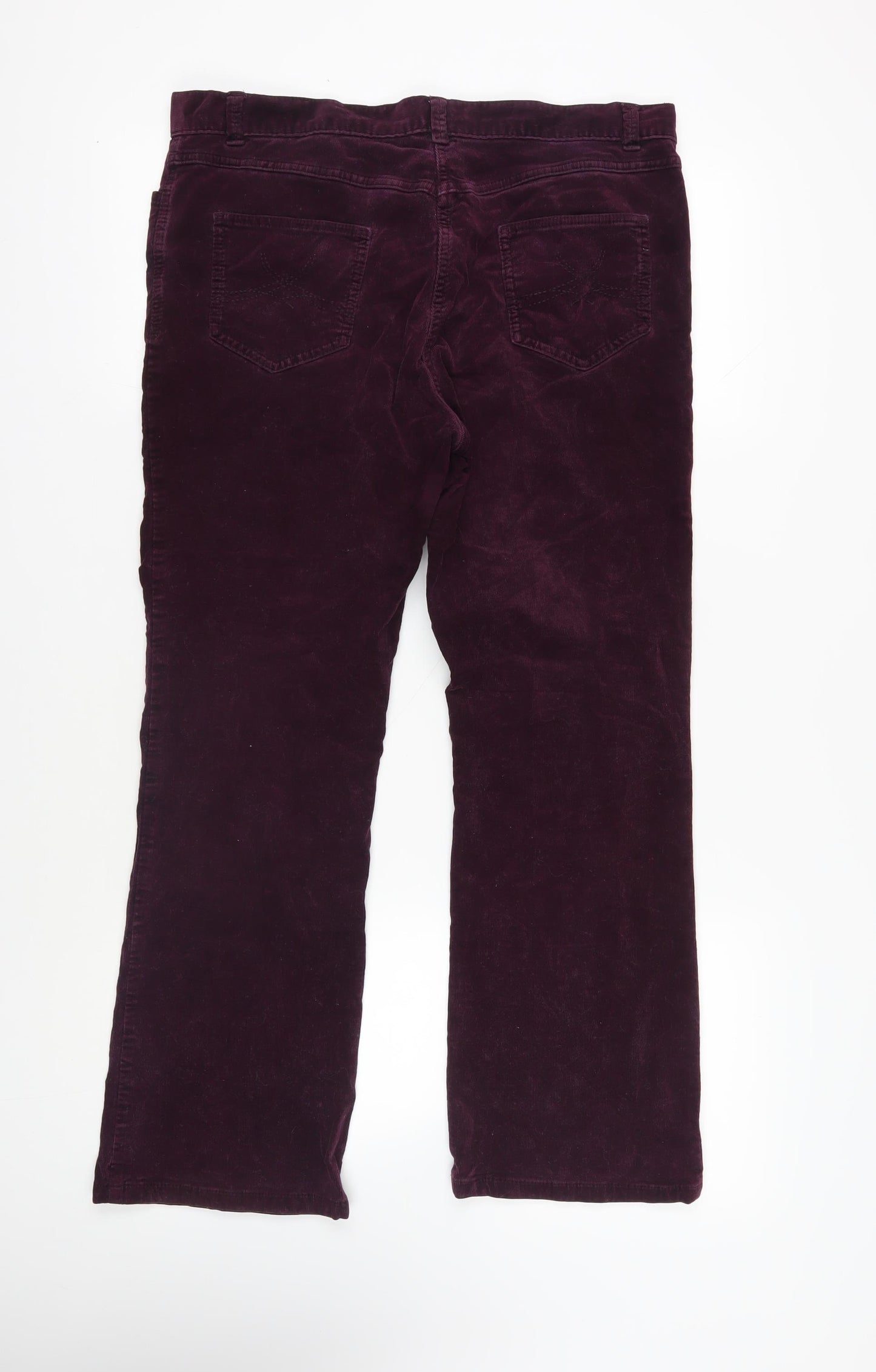 Marks and Spencer Womens Purple Cotton Trousers Size 16 L30 in Regular Zip