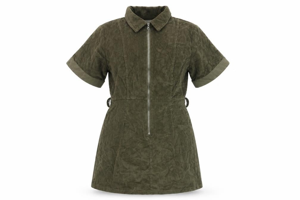 Front view of Glamorous women’s green cotton mini, size UK 10, collared zip