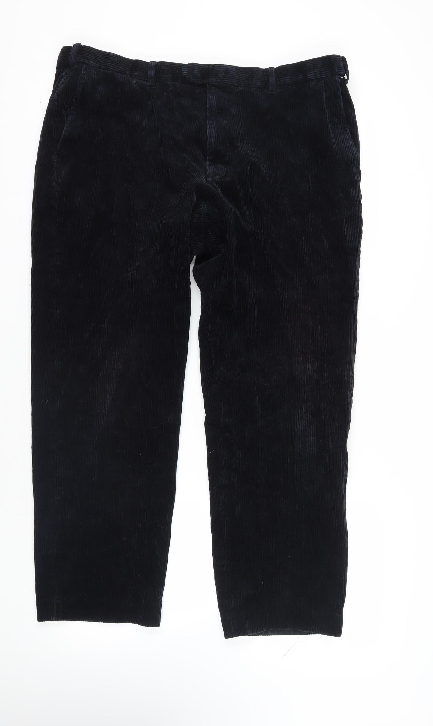 Marks and Spencer Mens Blue Cotton Trousers Size 40 in L31 in Regular Zip