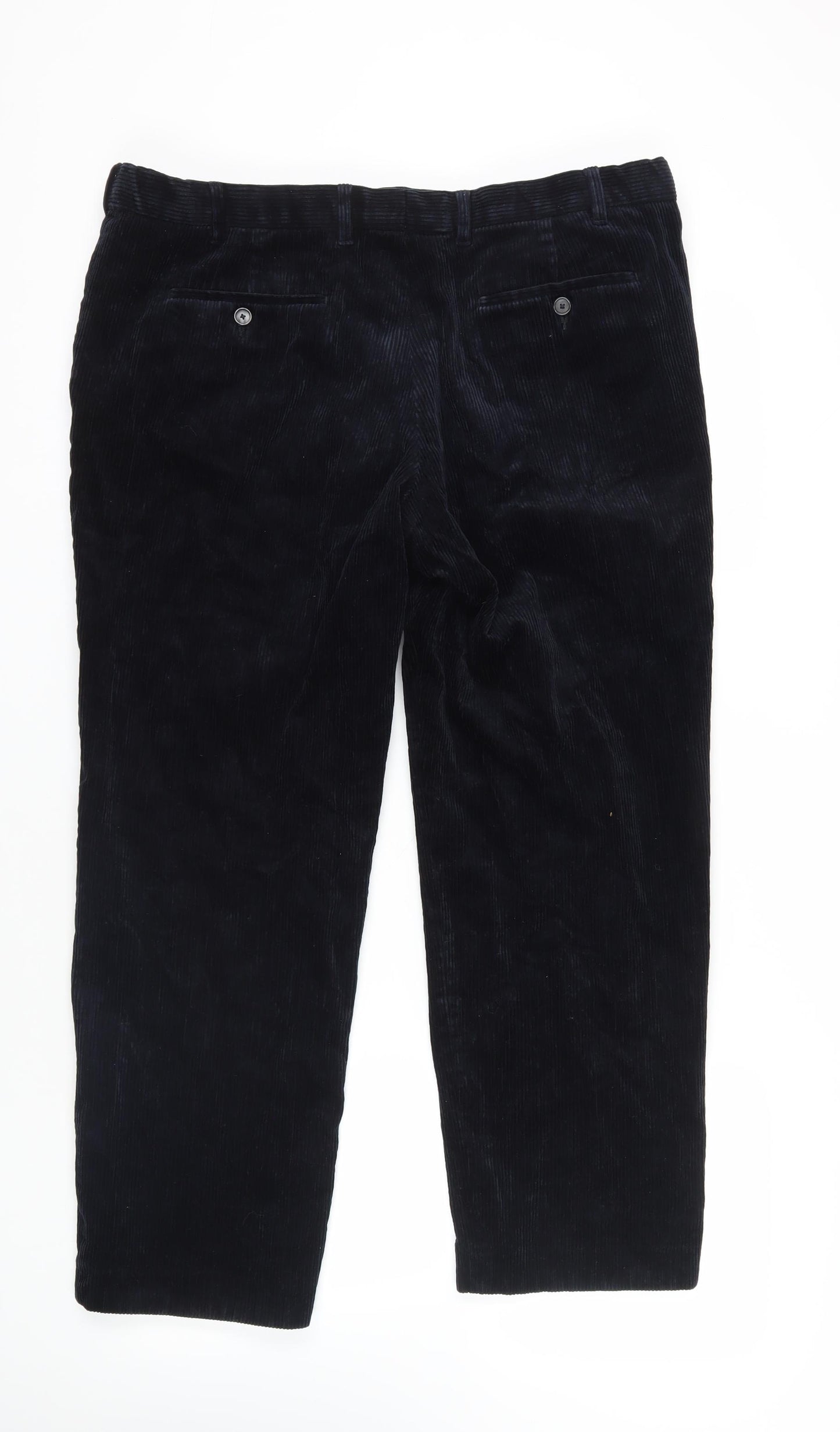 Marks and Spencer Mens Blue Cotton Trousers Size 40 in L31 in Regular Zip