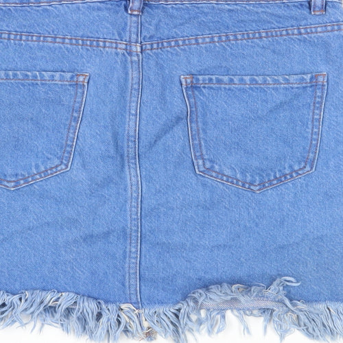 New Look Womens Blue Cotton Mini Skirt Size 10 Zip - Raw Hem