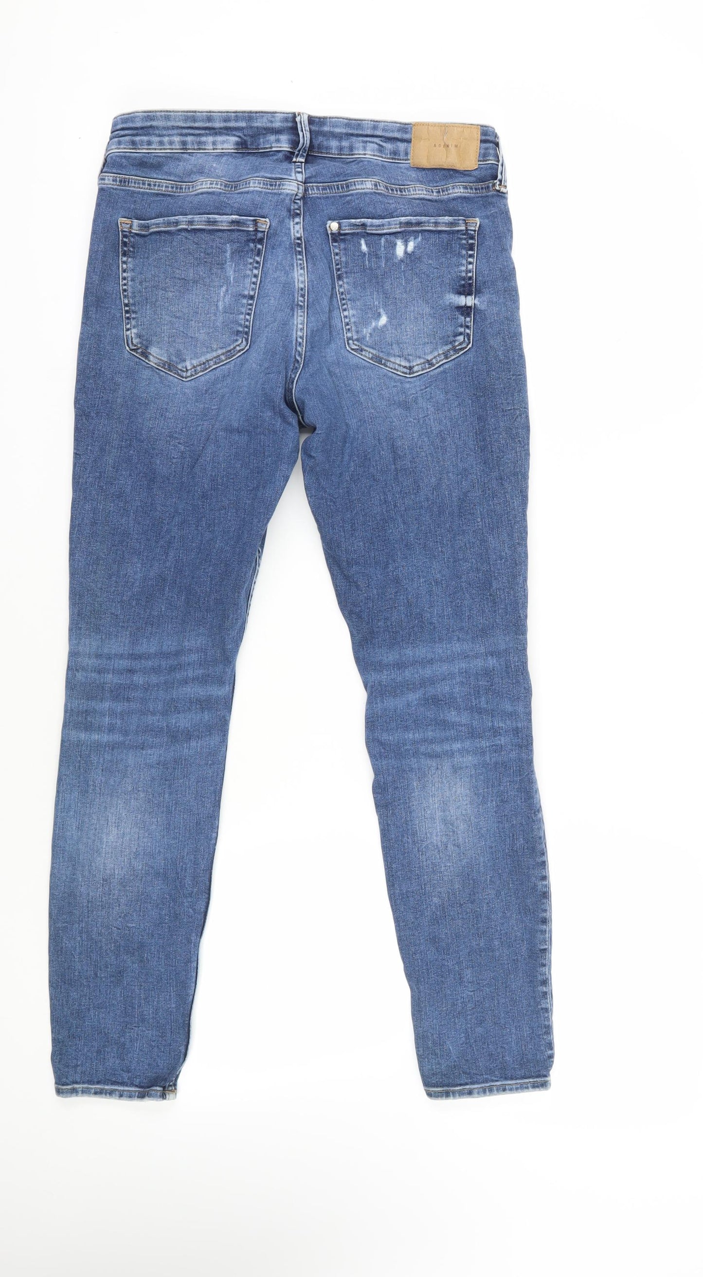 H&M Womens Blue Cotton Skinny Jeans Size 14 L29 in Regular Zip